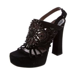 MARNI Crystal Suede Slingback Pumps, Black, Size 10